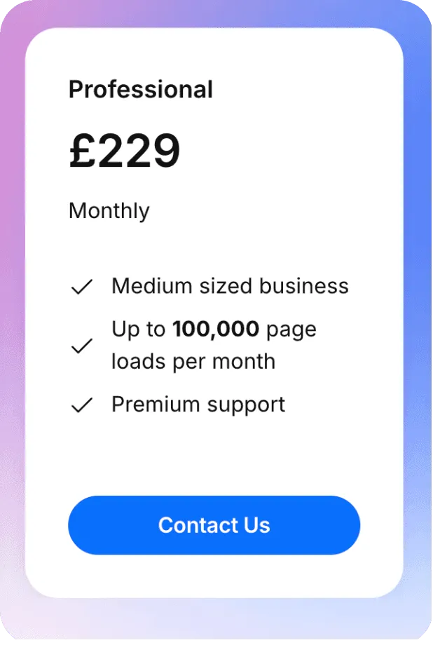 Pricing card professional