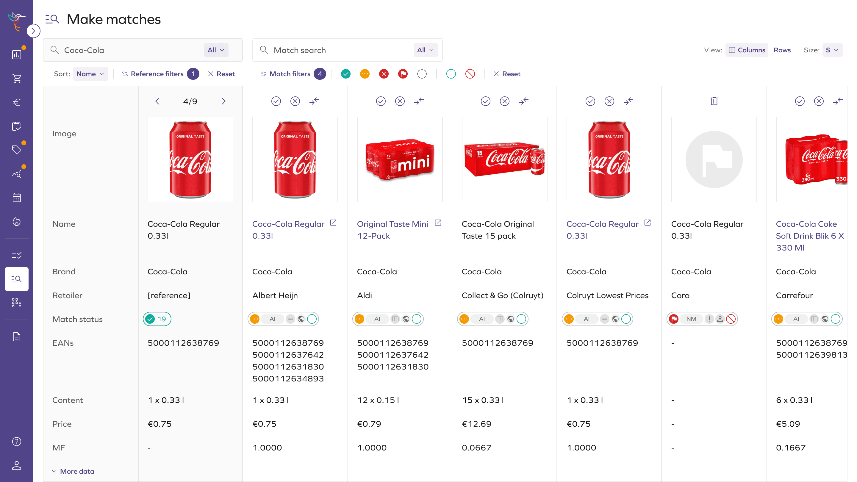 Matching: comparison view
