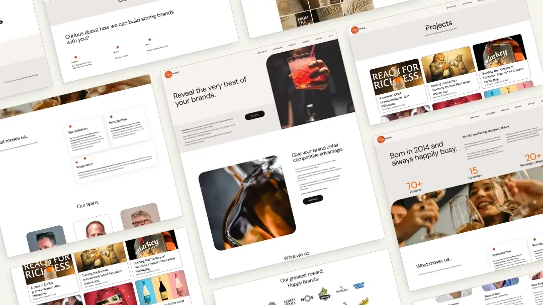 Tilted grid with web pages from Brand Reveal's website