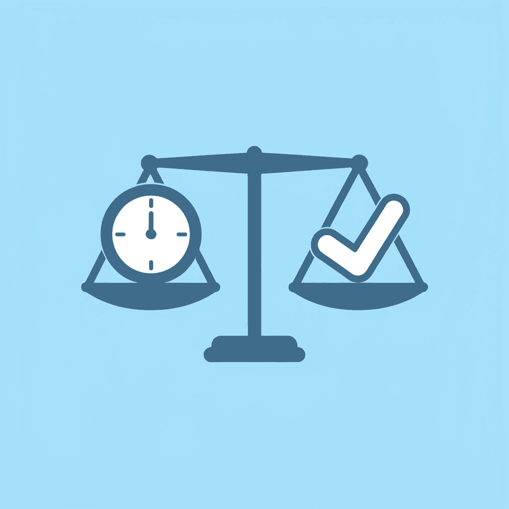 Balance scale comparing efficient planned voiceover creation on one side versus time-consuming improvised creation on the other