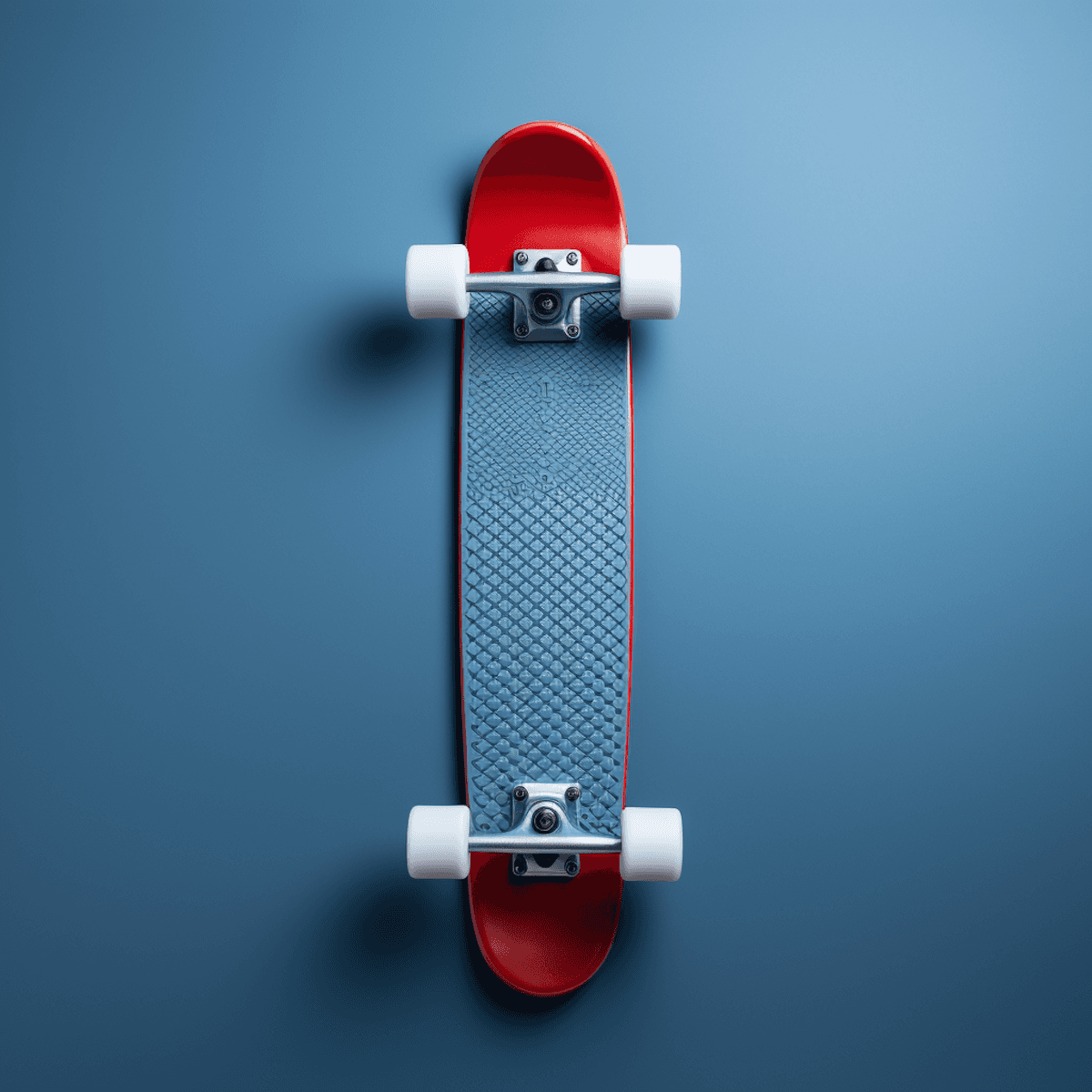 Skateboard in a blue solid background