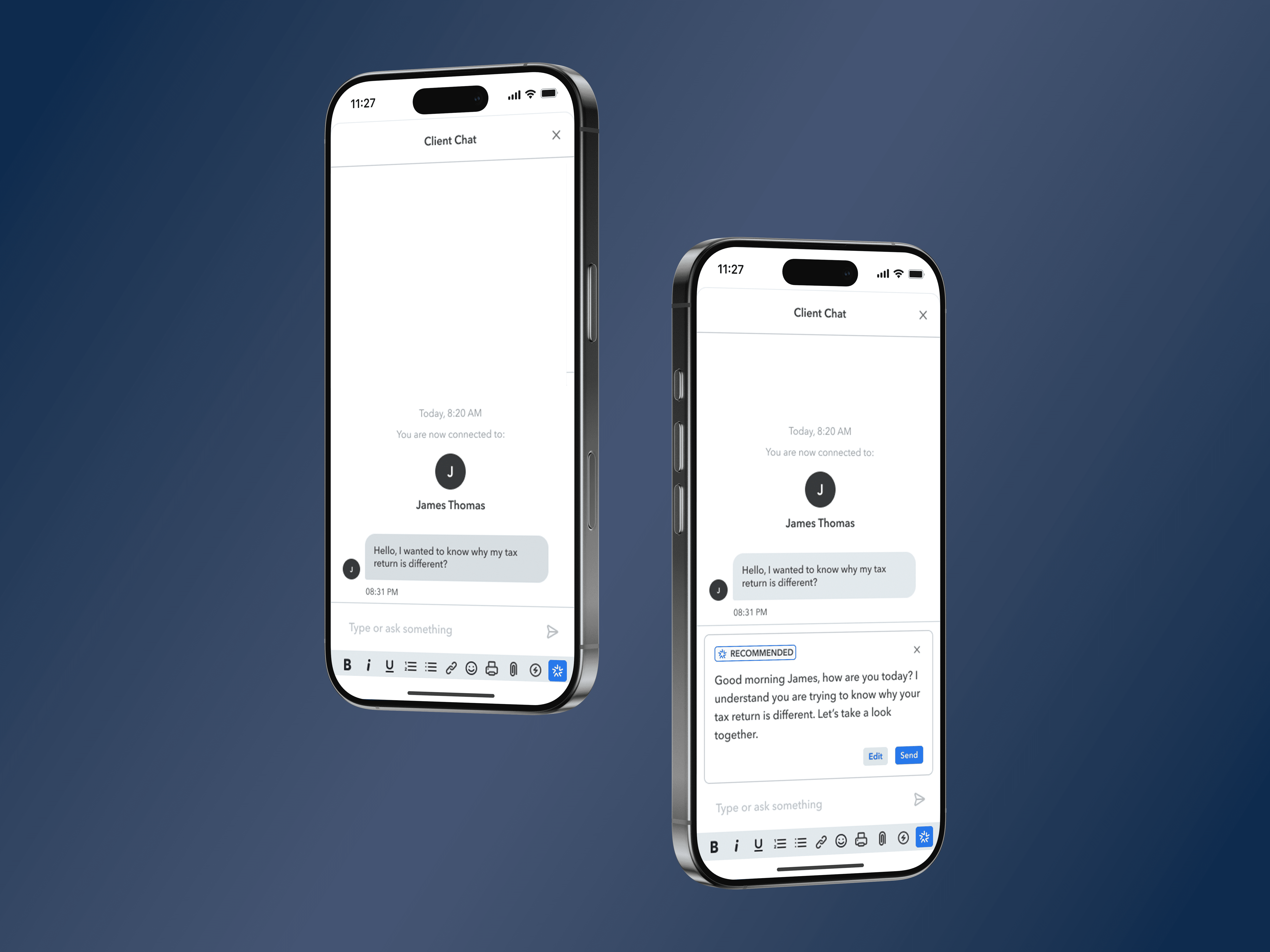 Intuit Assist - Recommended Response -  Two iPhones