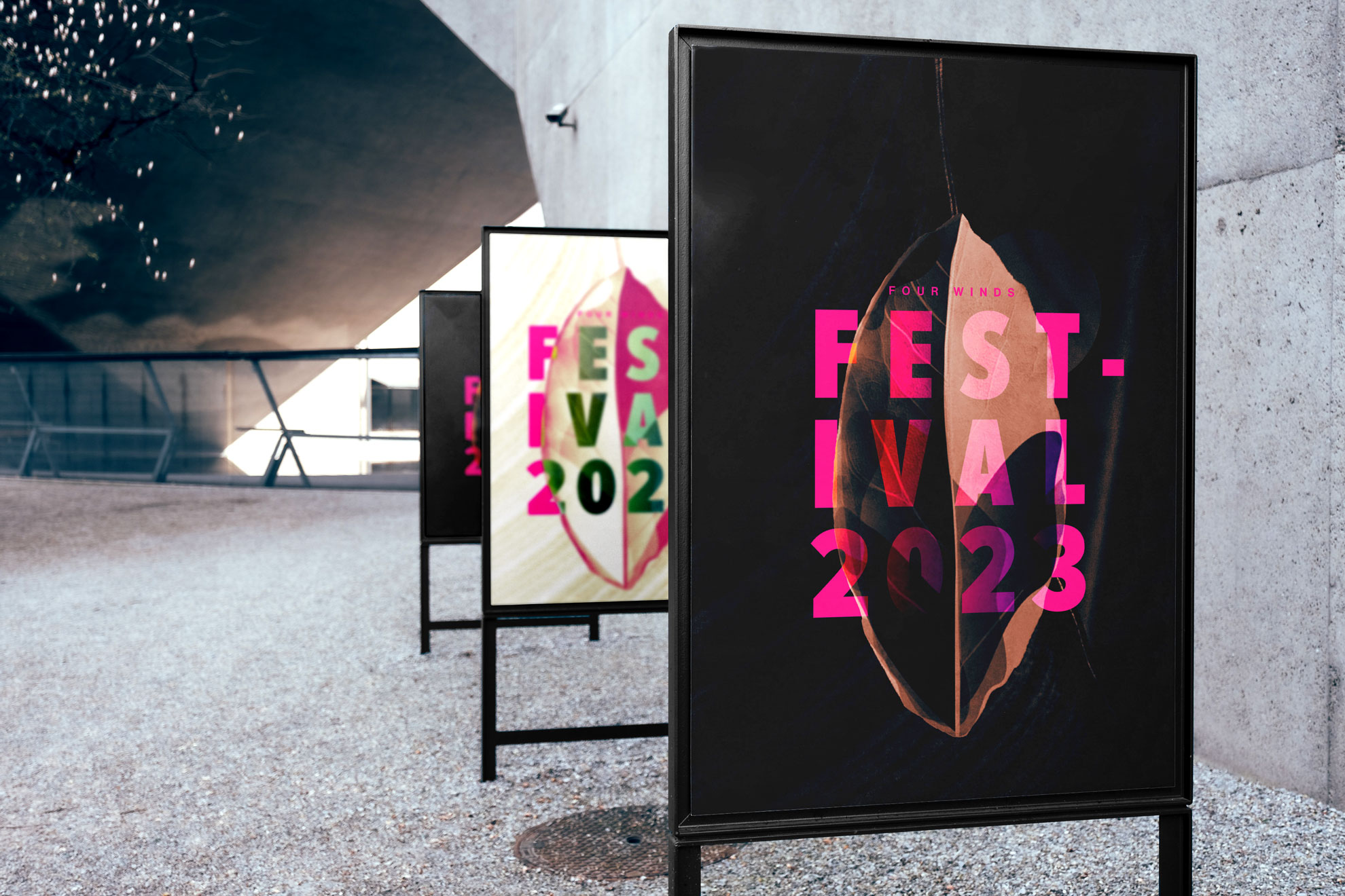 Four Winds festival campaign poster with illustrated hero artwork and brand typography.