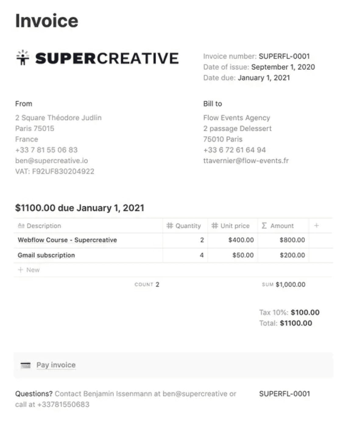 Notion invoice template