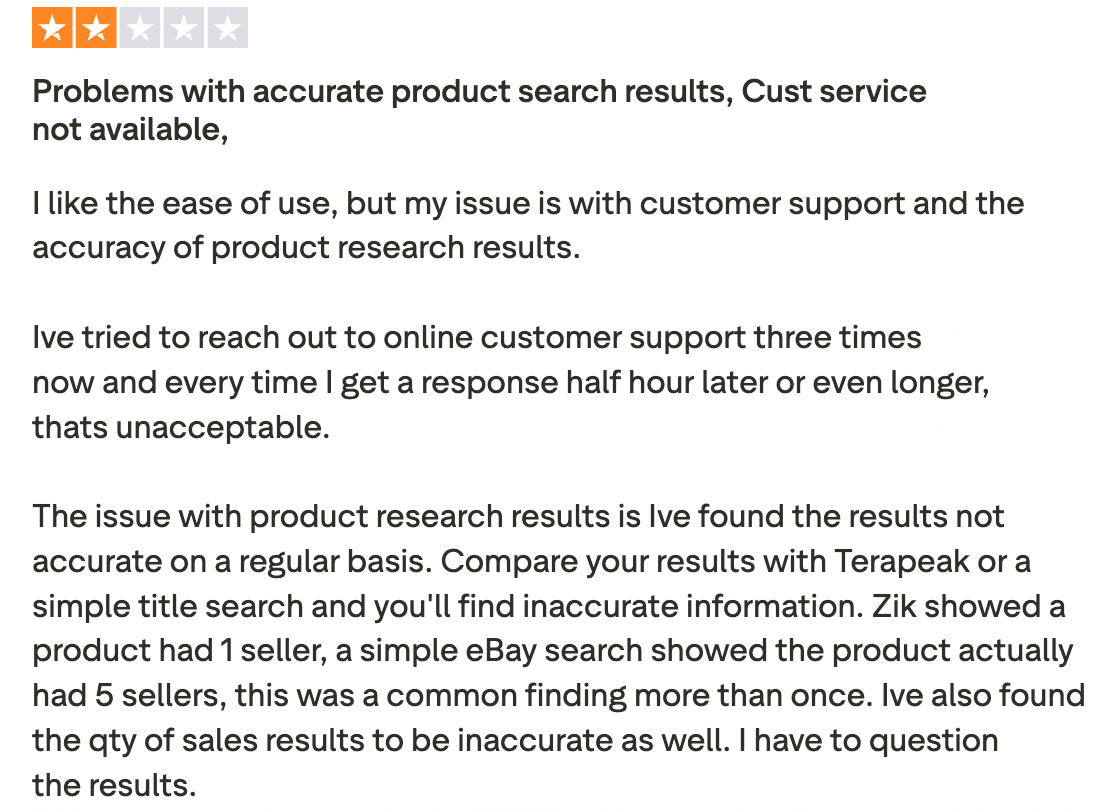 Negative review describing bad experience with ZIK Analytics trial