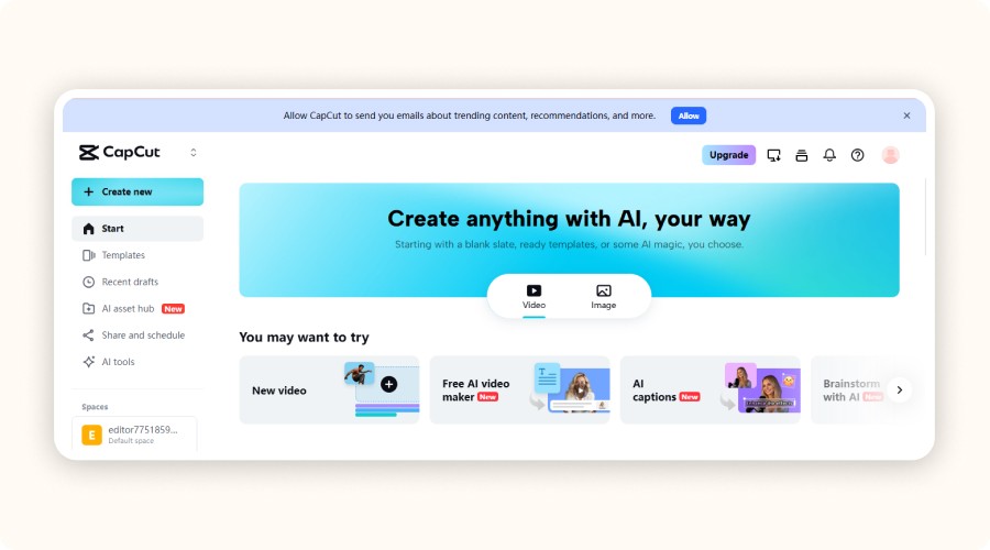 CapCut homepage