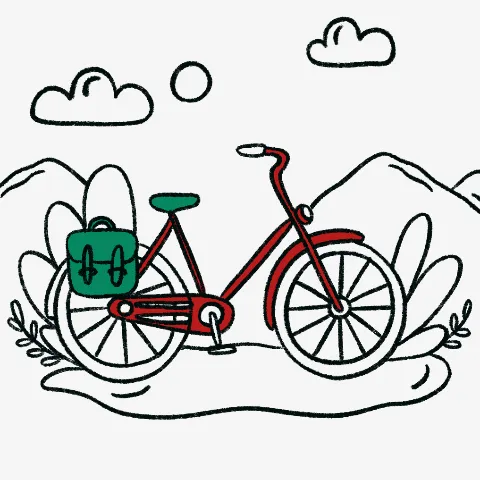 Cykel med packväskor i naturen