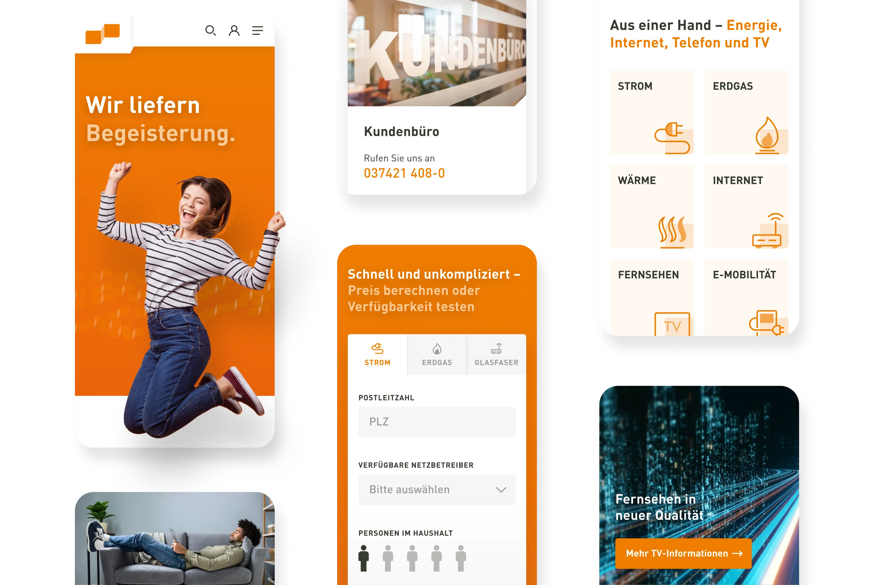 Beispielhafte Ansichten der mobilen Ansicht der Webseite