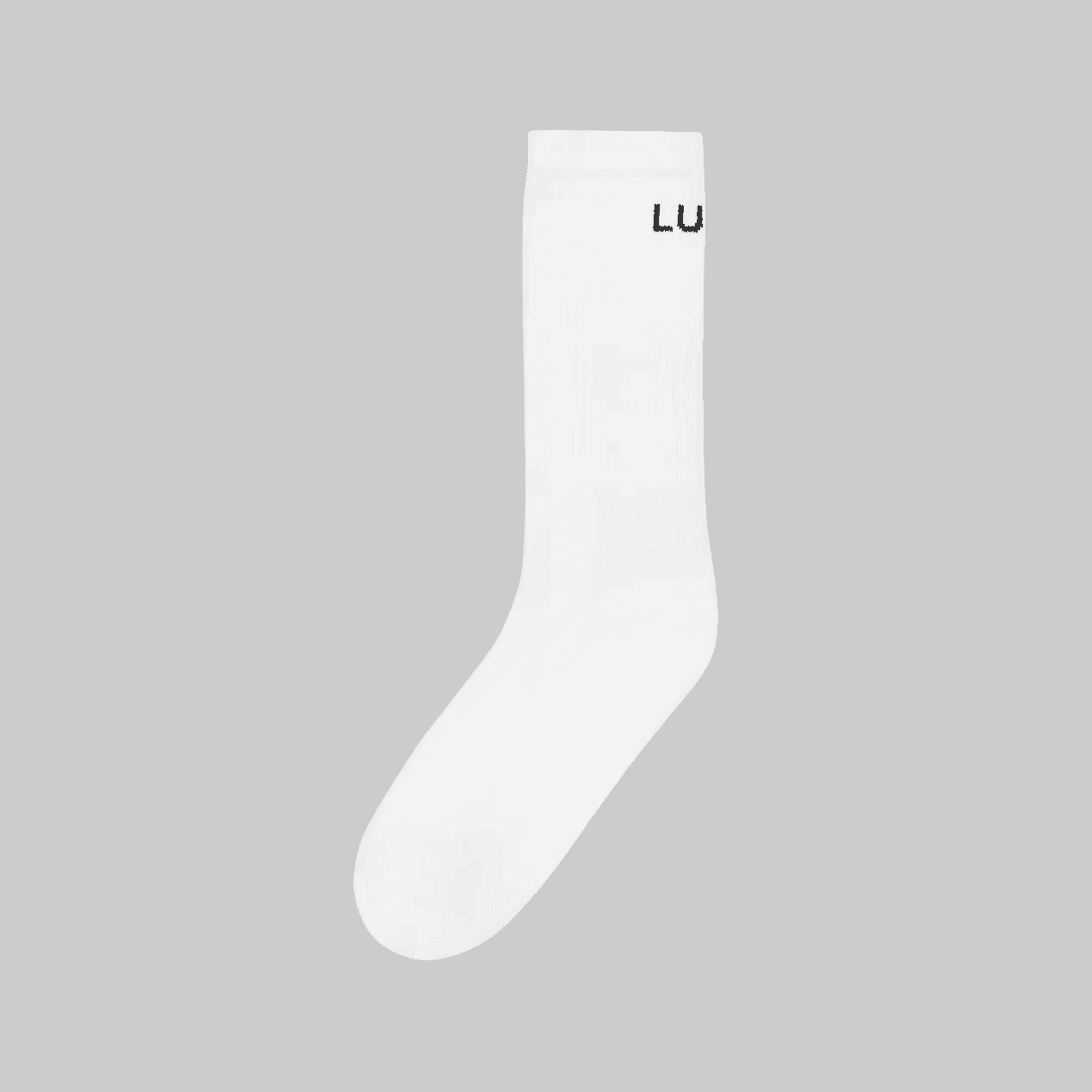 LUCA Everyday Cotton Sock in white, single sock with LUCA cuff logo