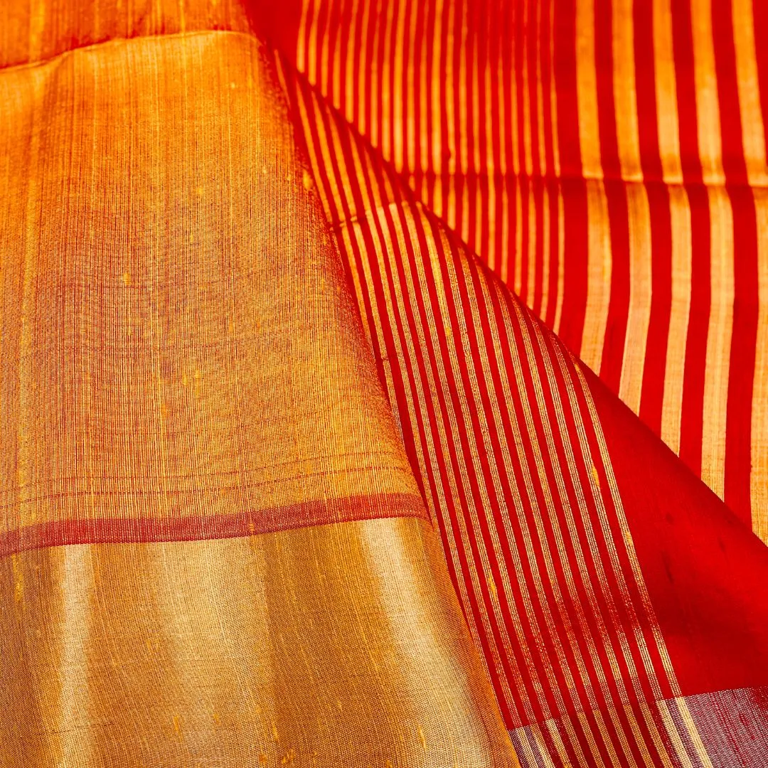 Gold Yellow Red Silk Cotton Saree