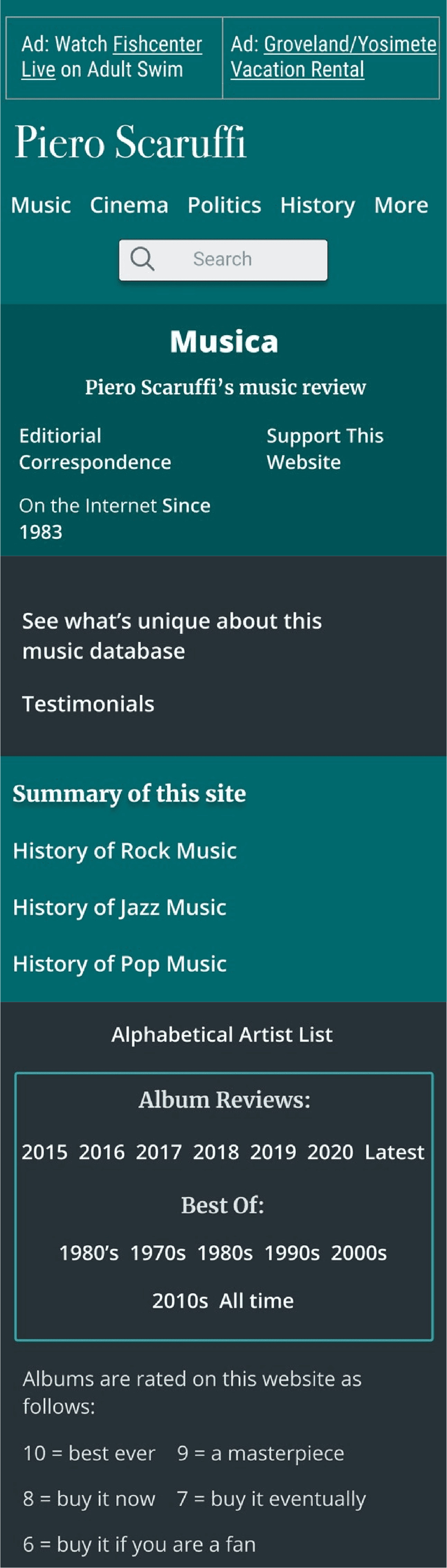 image of the mobile version of my redesign of the music page