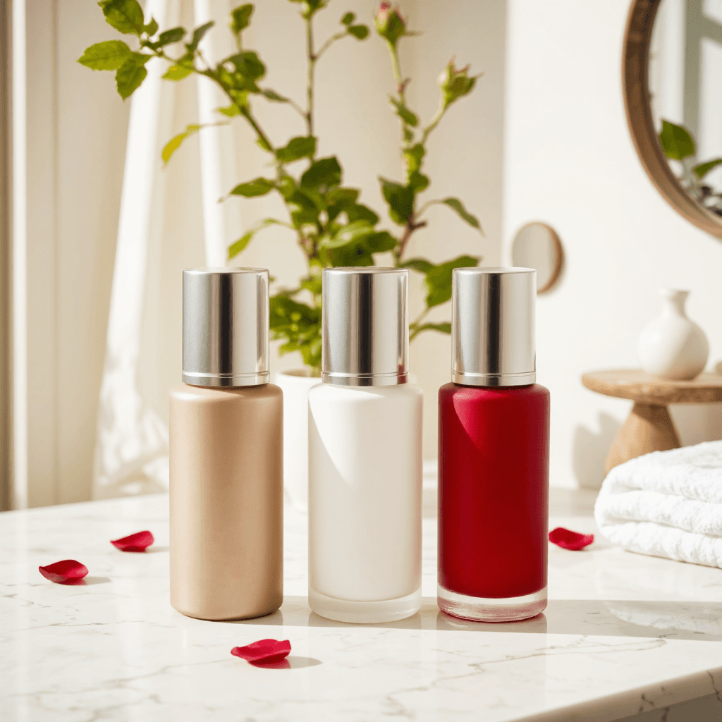 product photography of set of skincare treatment bottles