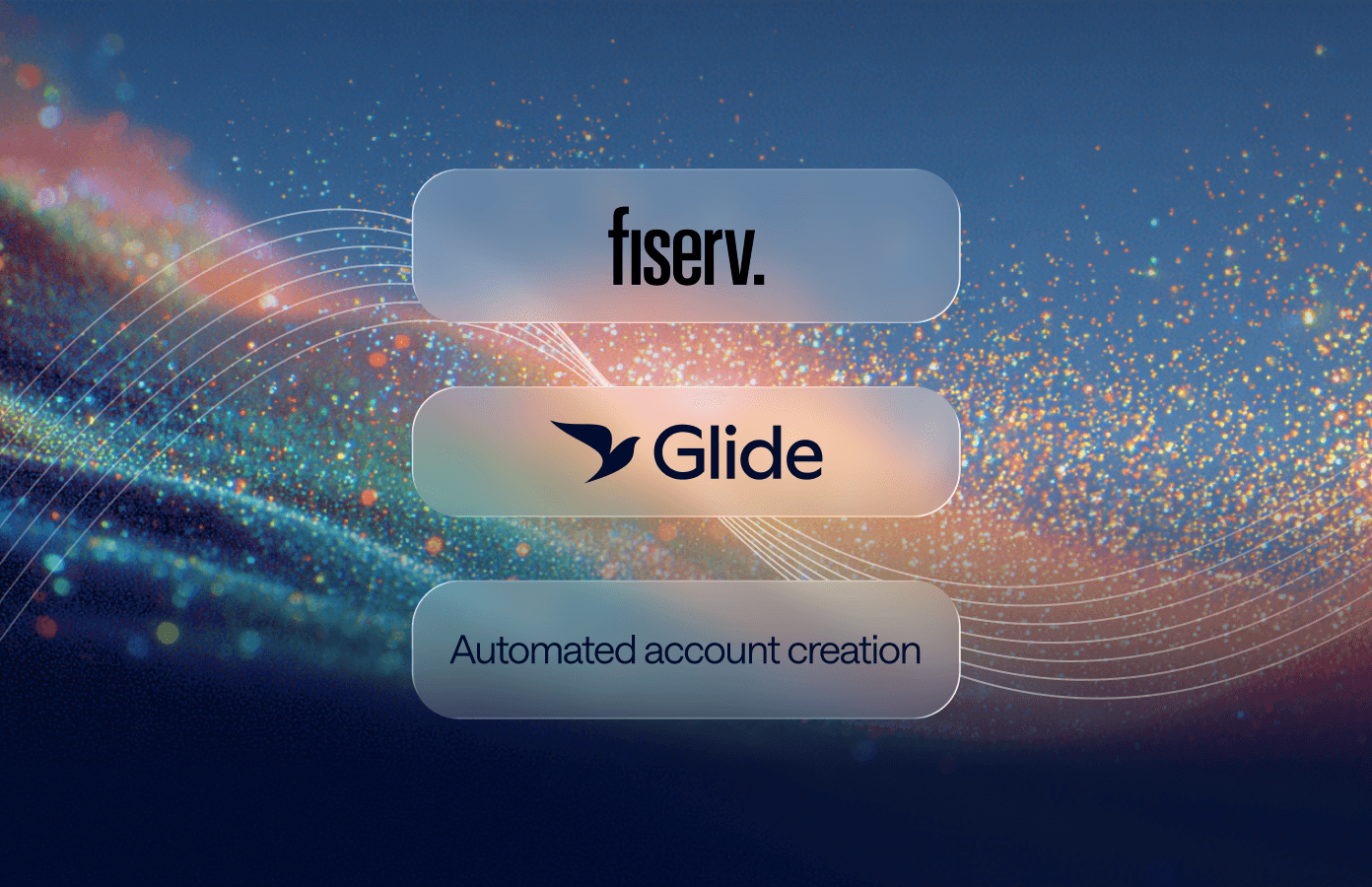 Abstract hero image showing a dynamic wave of orange and blue particles on a gradient background.