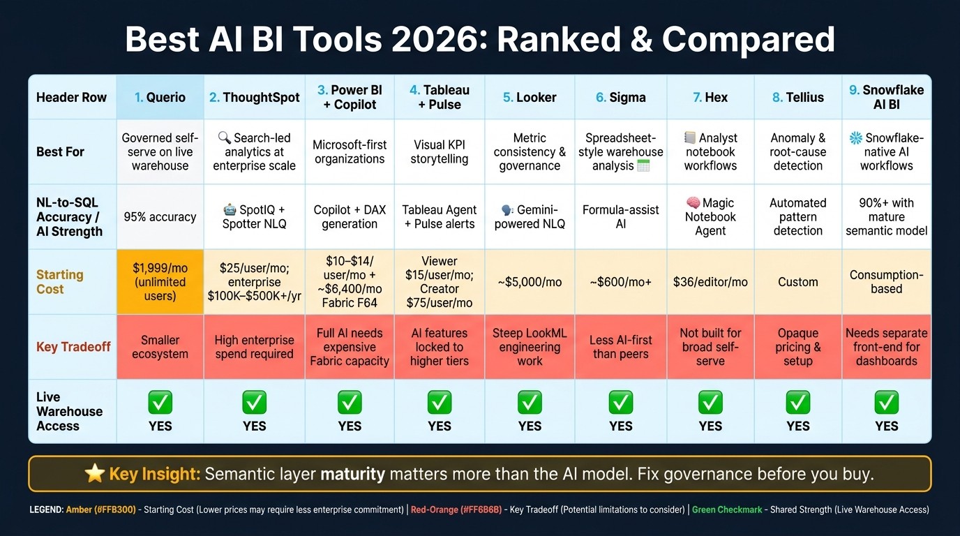 Best AI BI Tools 2026: Side-by-Side Comparison