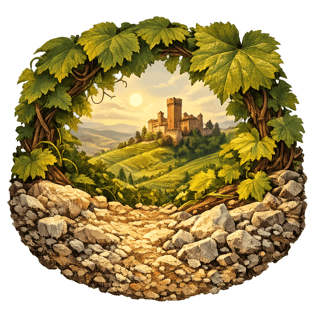 Detailed graphic of the Oltrepò Pavese wine region.