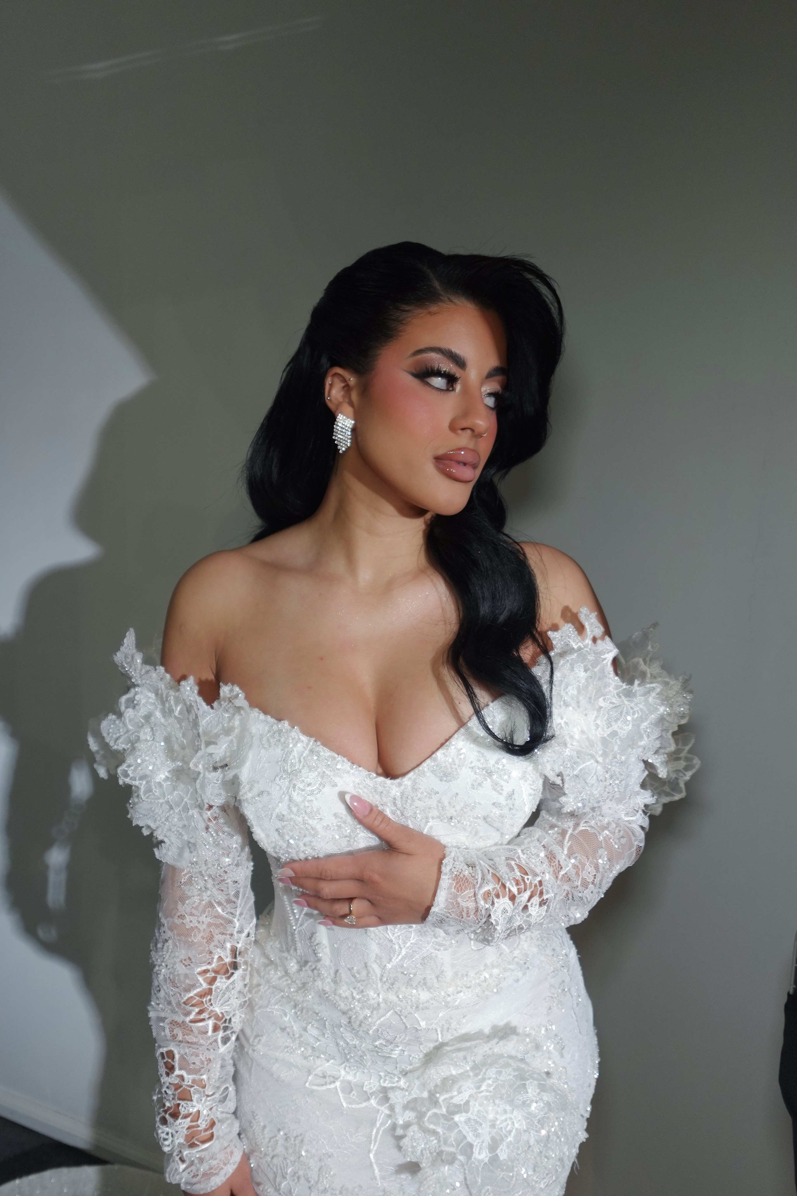 designer bridal wedding gown and luxury makeup