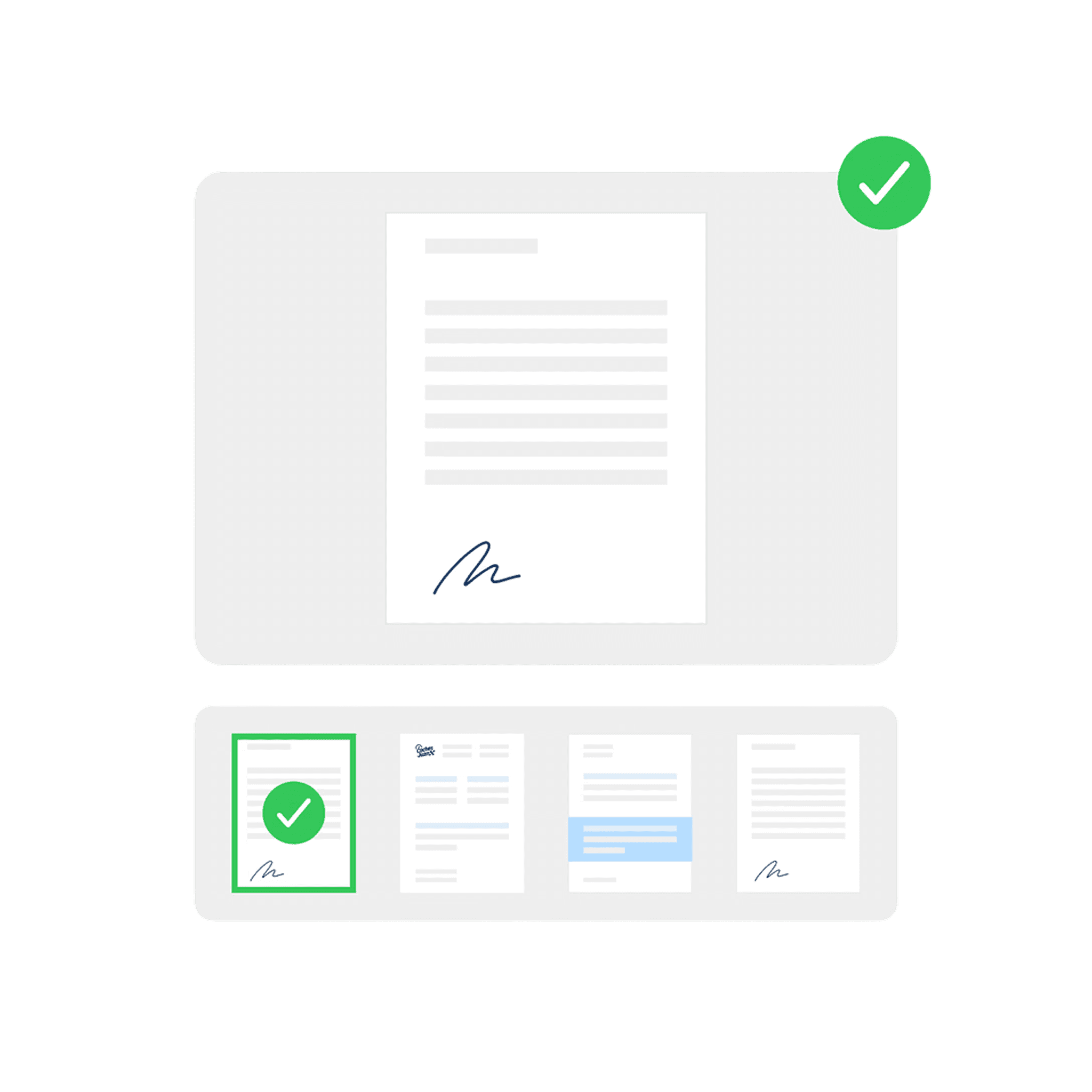 Approved document with signature. Electronic signature concept.