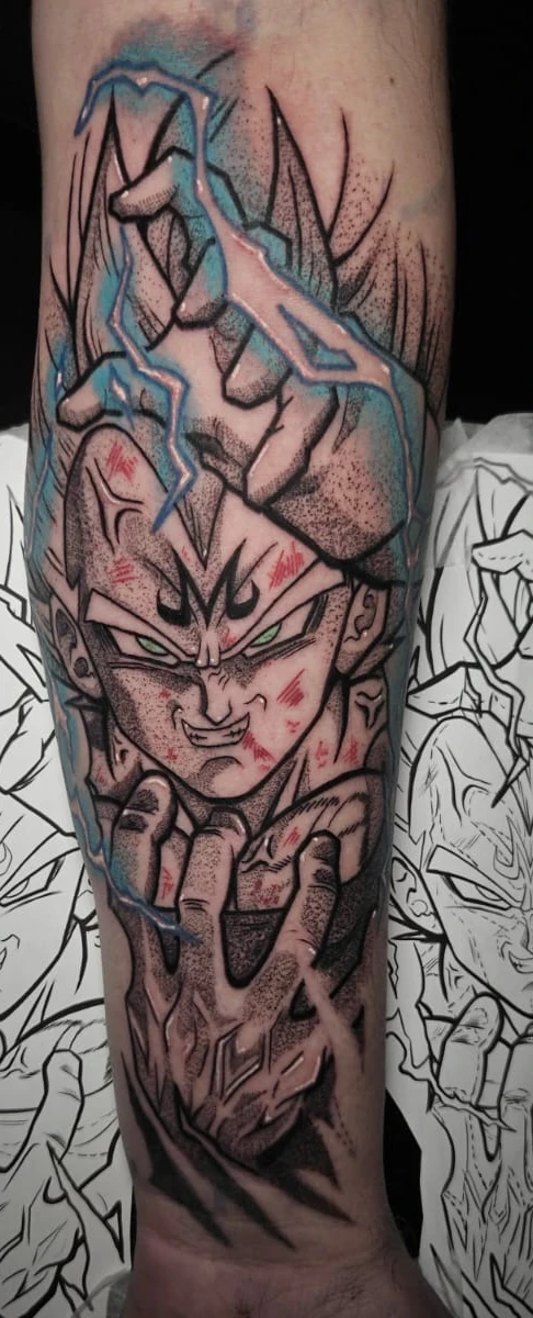 Anime character forearm tattoo by Alberto
