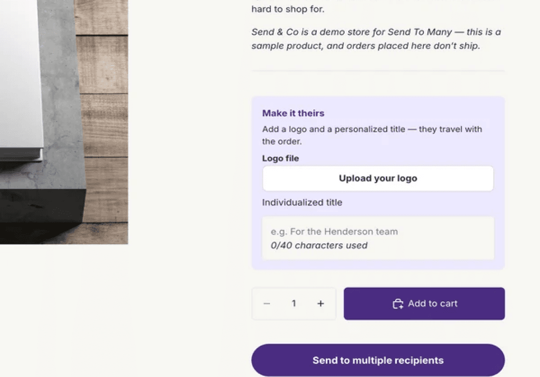 Product customization screenshot