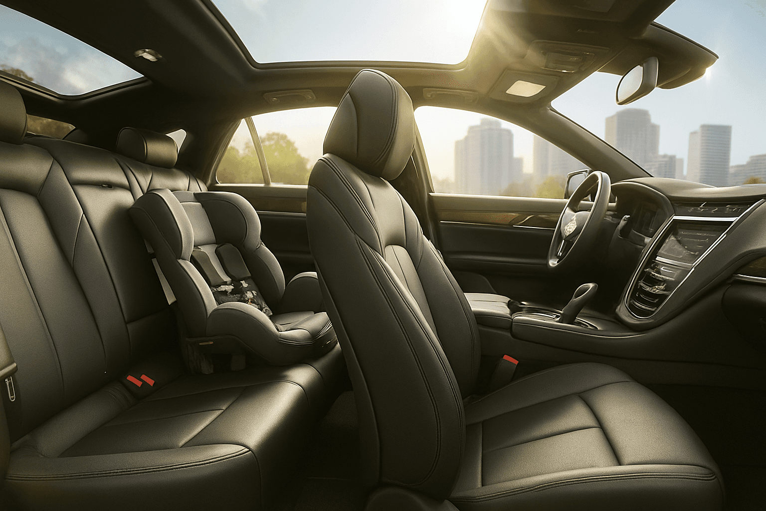 Close-up of luxury car interior with leather seats