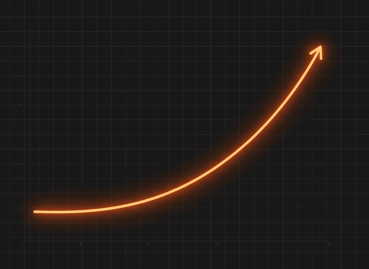 Glowing orange upward trend line with an arrow representing growth and progress on a black background.