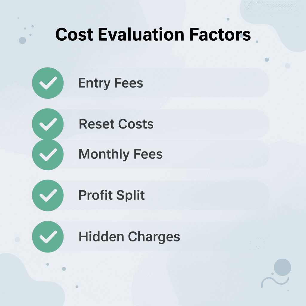 Checklist of cost evaluation factors for prop firms