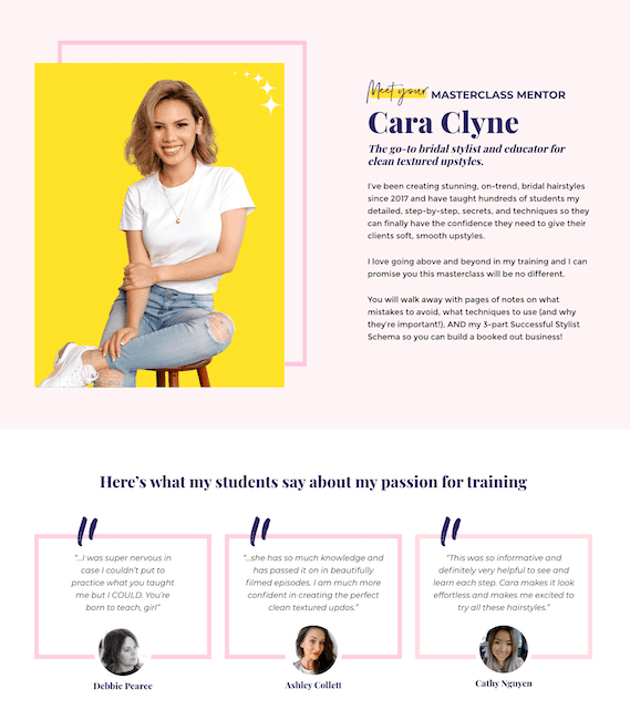 Bio section for an opt-in page