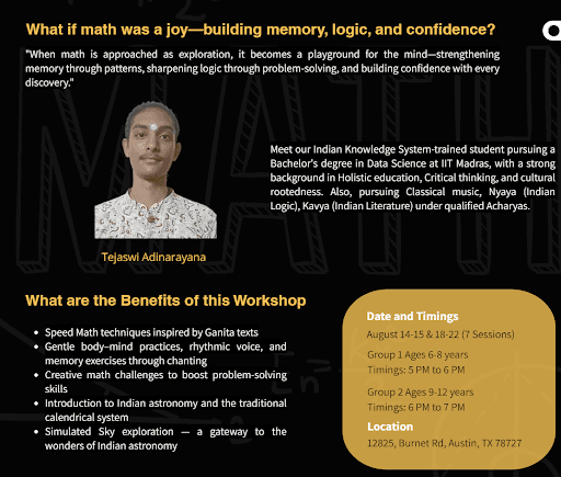 Mind Math and More Bharatiya Ganita and Nakshatra Vidya (Free In-person Sessions)