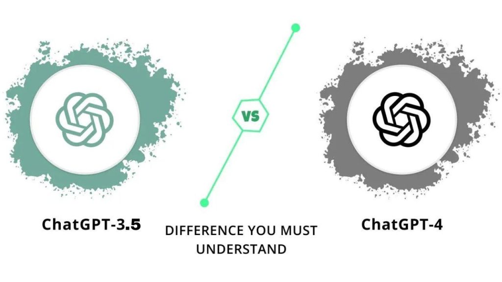ChatGPT-3.5 and ChatGPT-4 logos facing each other with 'vs', about the key differences
