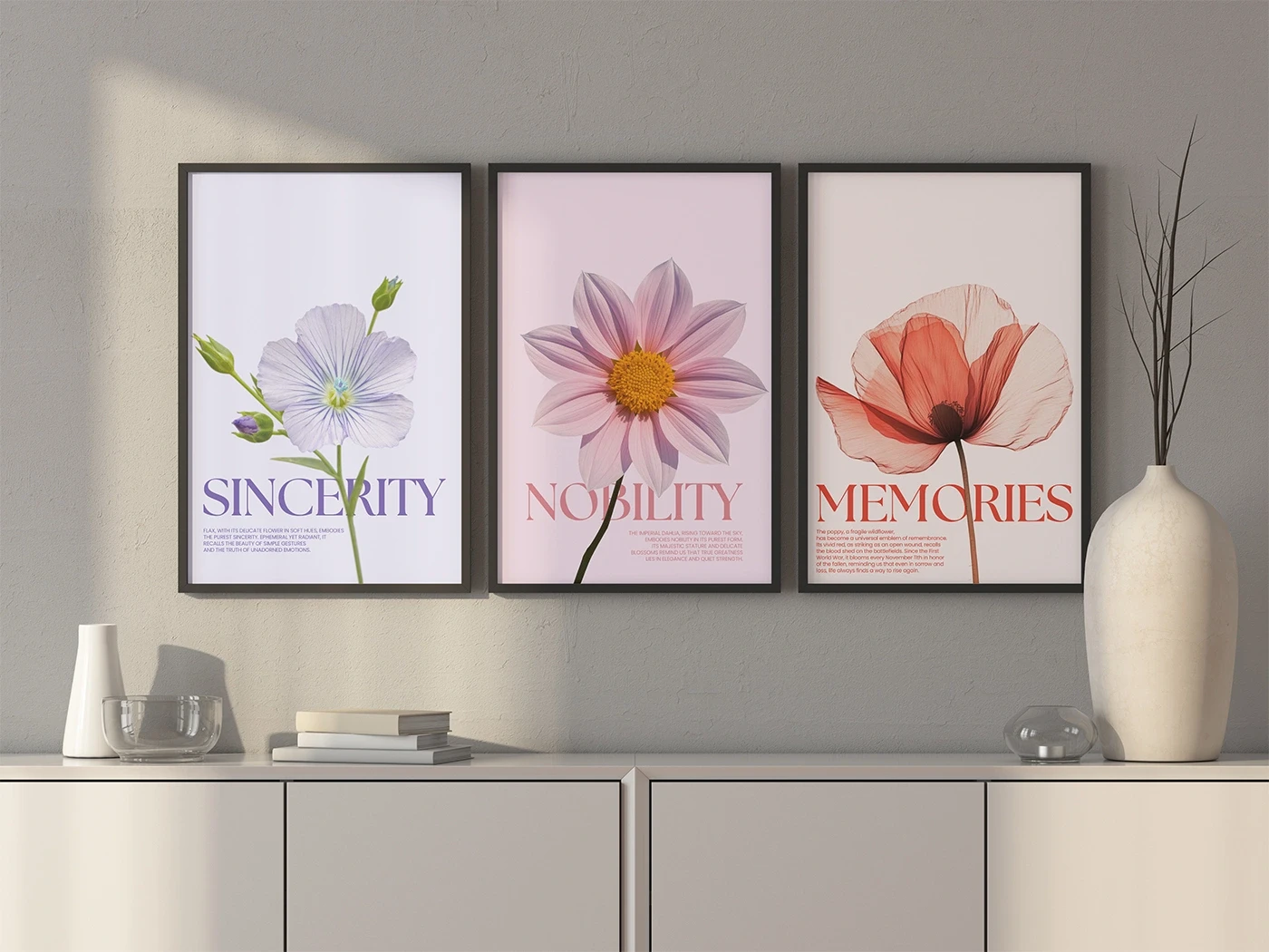 the three versions of the Flower Languages poster