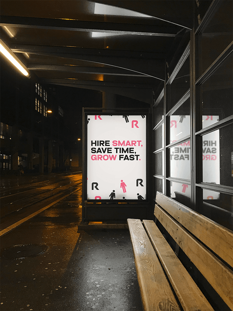 Recruitsome outdoor advertising poster featuring the message Hire smart, save time, grow fast.