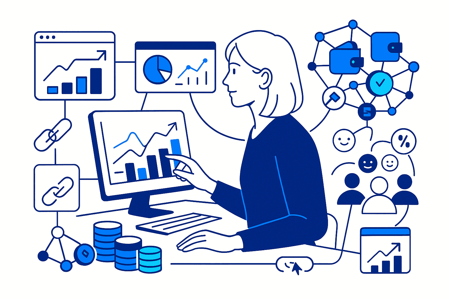 A woman explains which tools she uses to calculate ROI in Web3 marketing campaign