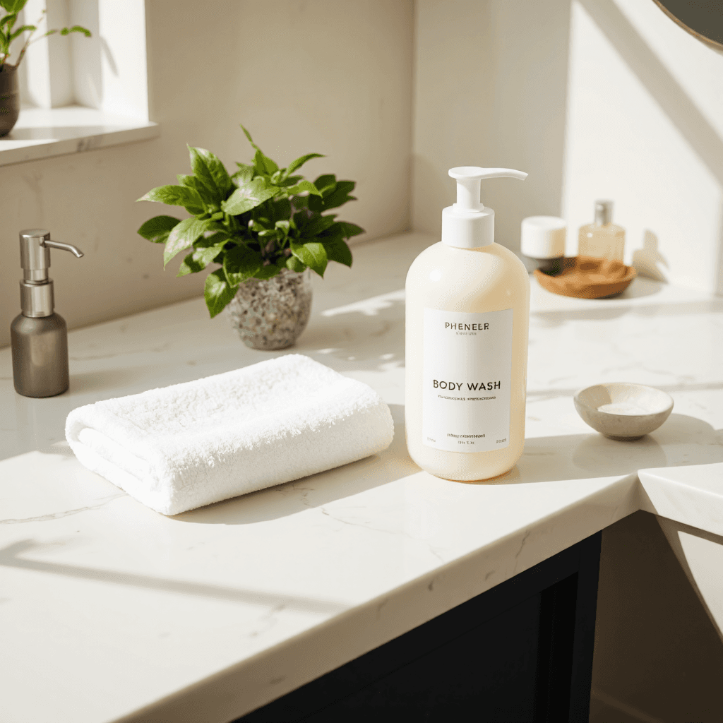 product photography of bottle of body wash