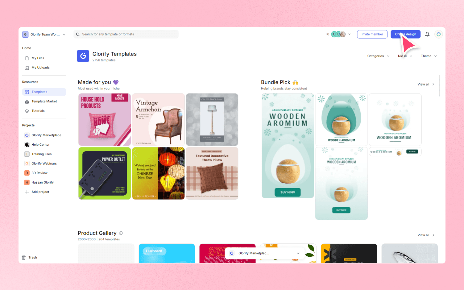 how to start creating design in glorify app