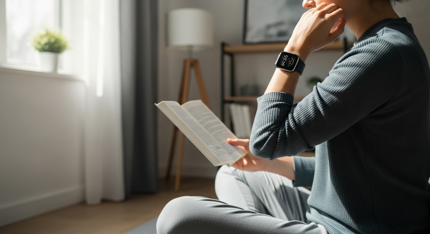 Smartwatch on person's wrist while reading