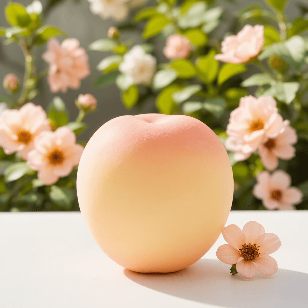 product photography of a soft silicone stress ball shaped like a peach