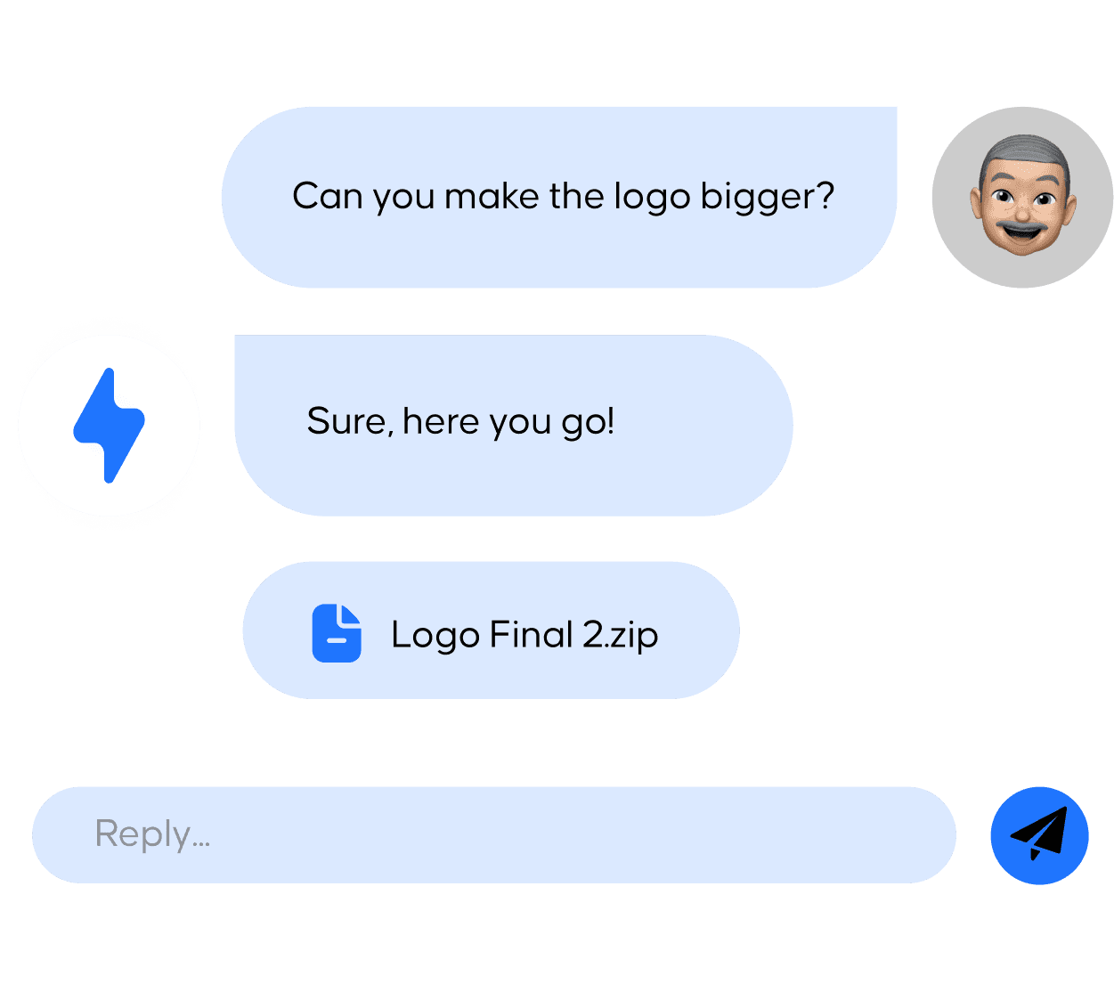 Chat conversation using Casa Verde Framer template with file attachment.