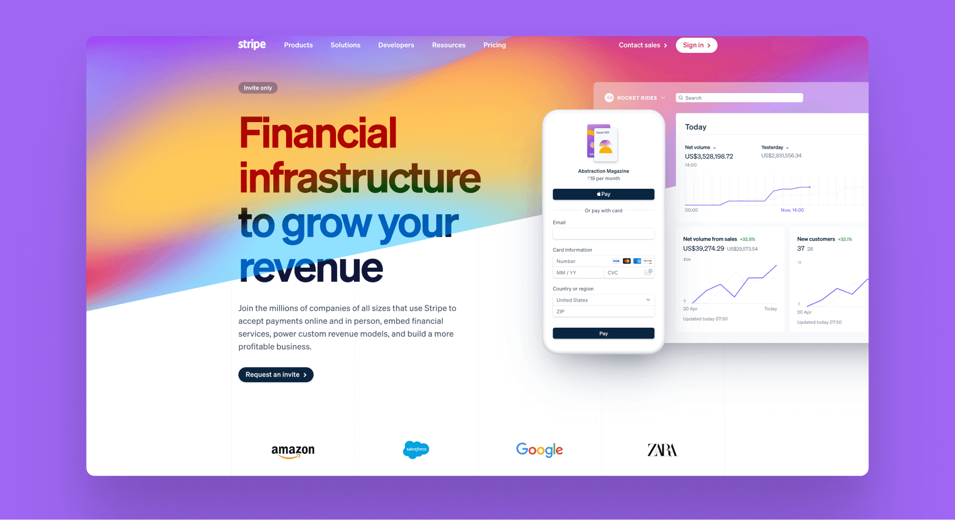 Screenshot of Stripe's hero section