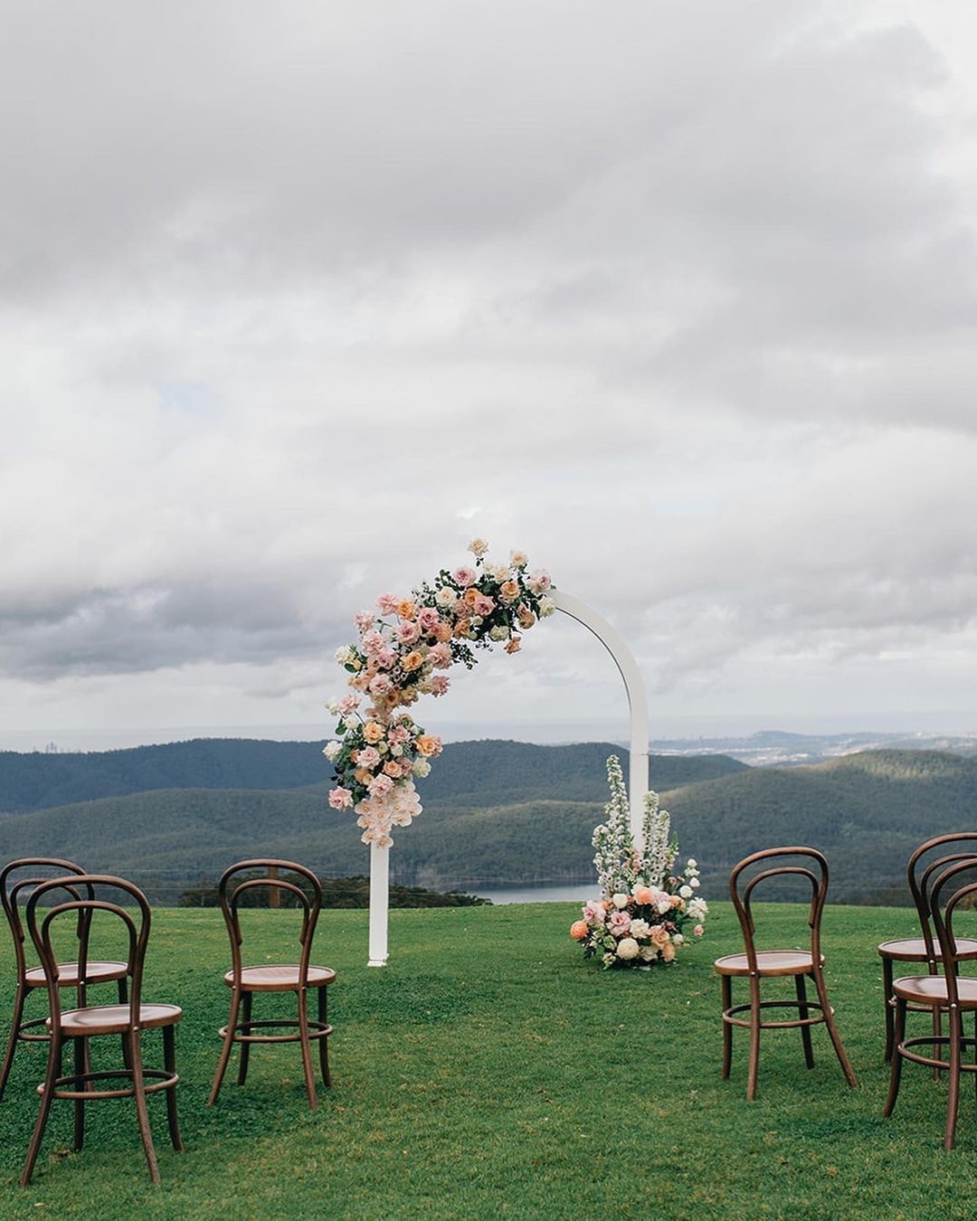 Simple outdoor wedding ceremony set up at Rosewood Estate