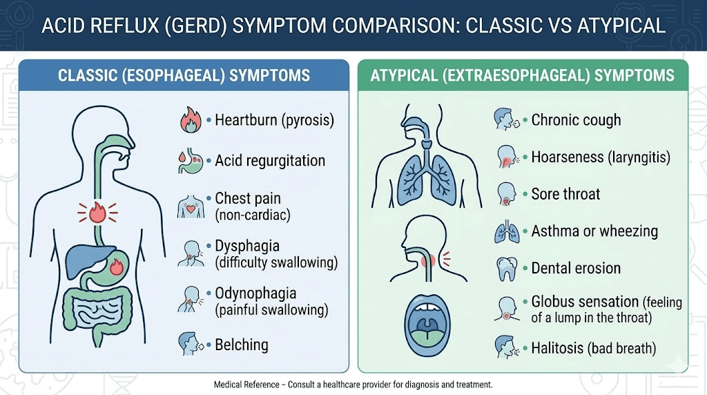 Semaglutide acid reflux symptoms classic versus atypical comparison