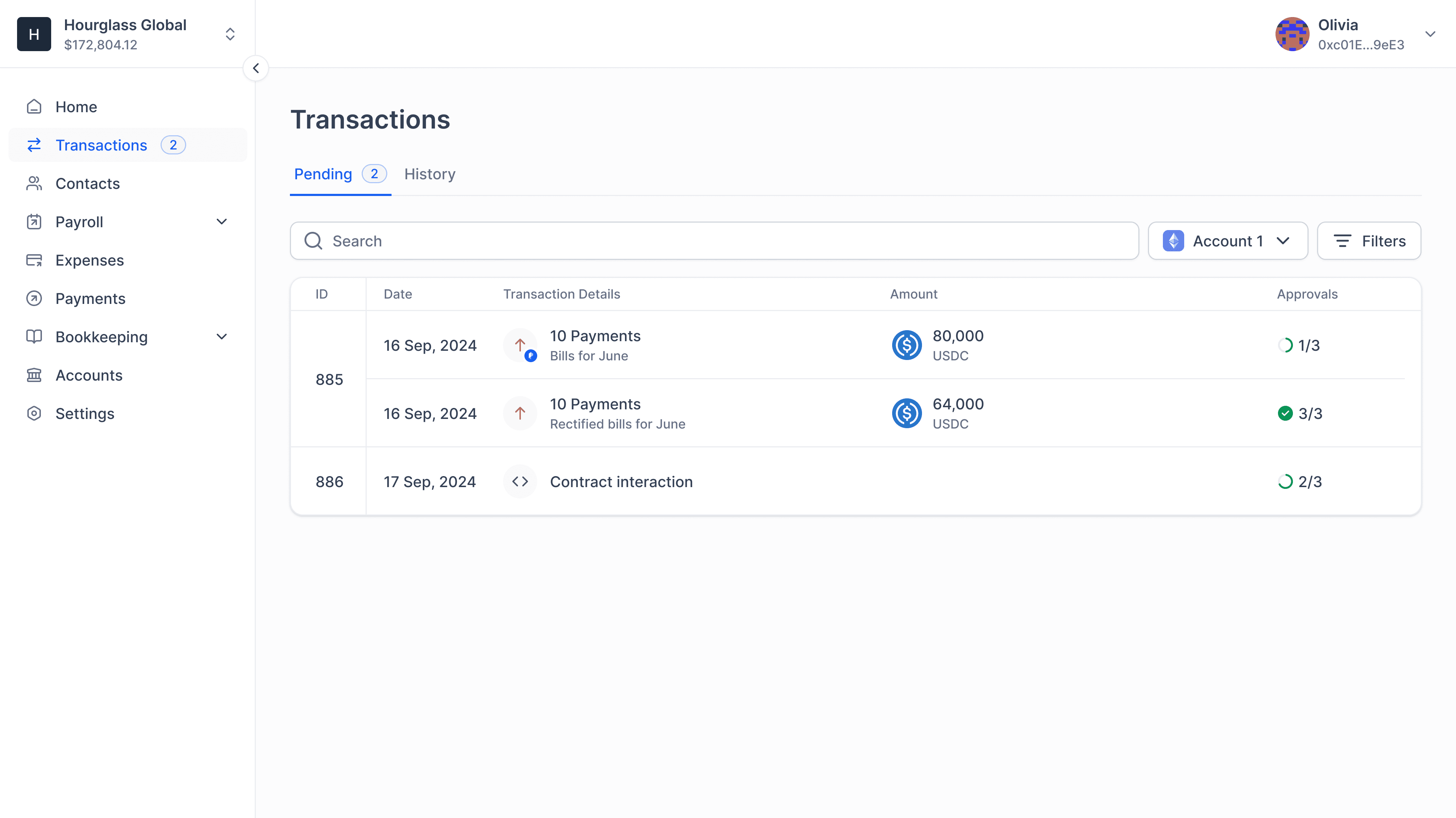 SAFE transactions page on Parcel.