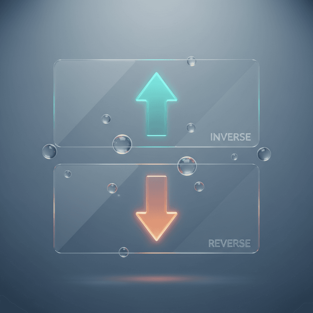 Glassmorphism style arrows showing original and reversed trade directions for inverse strategy