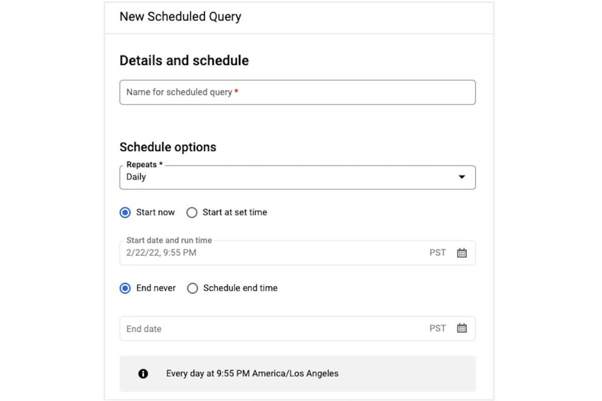 BigQuery scheduled query