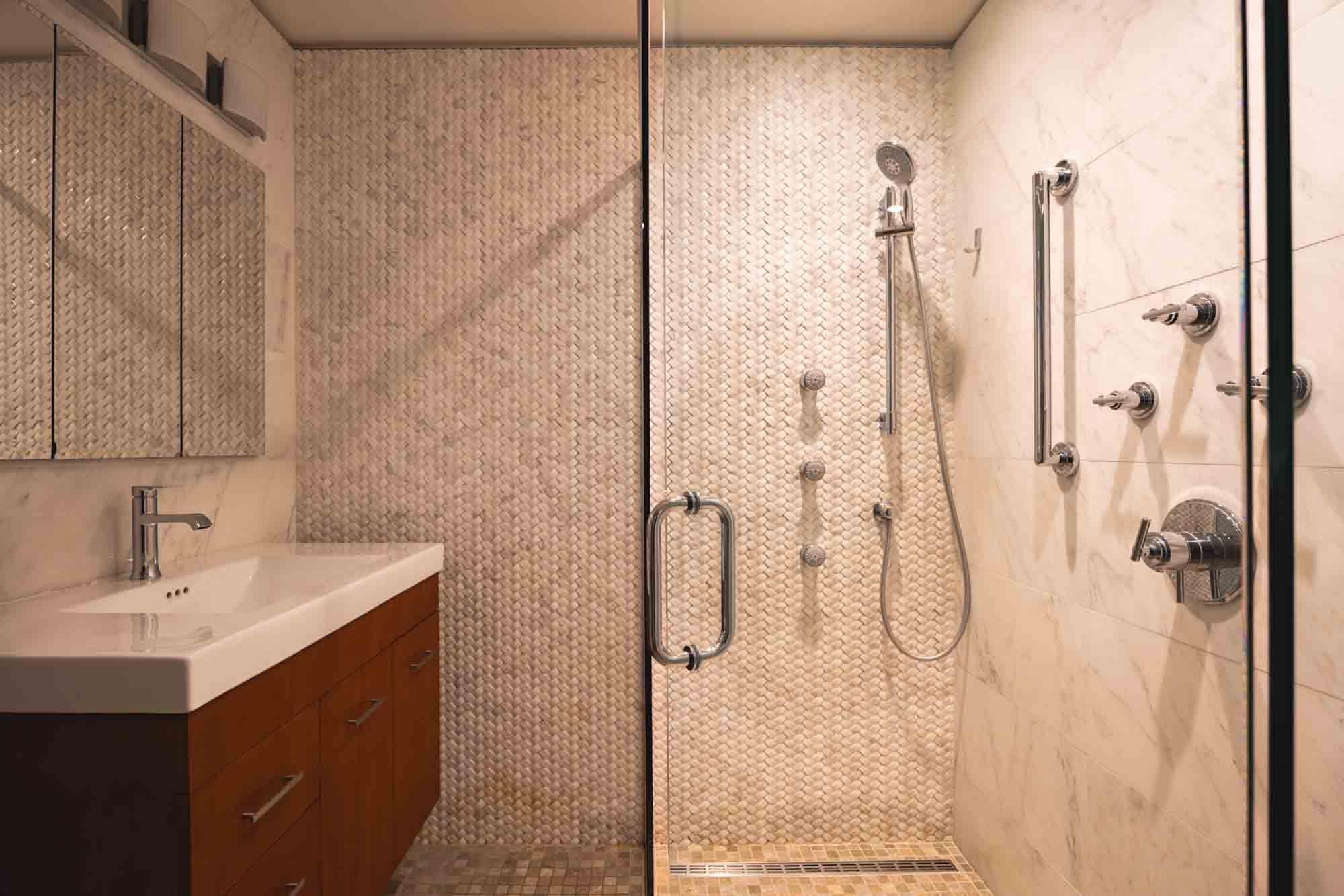 bright and spacious bathroom at Contra House, perfect for group stays in a private Key West retreat