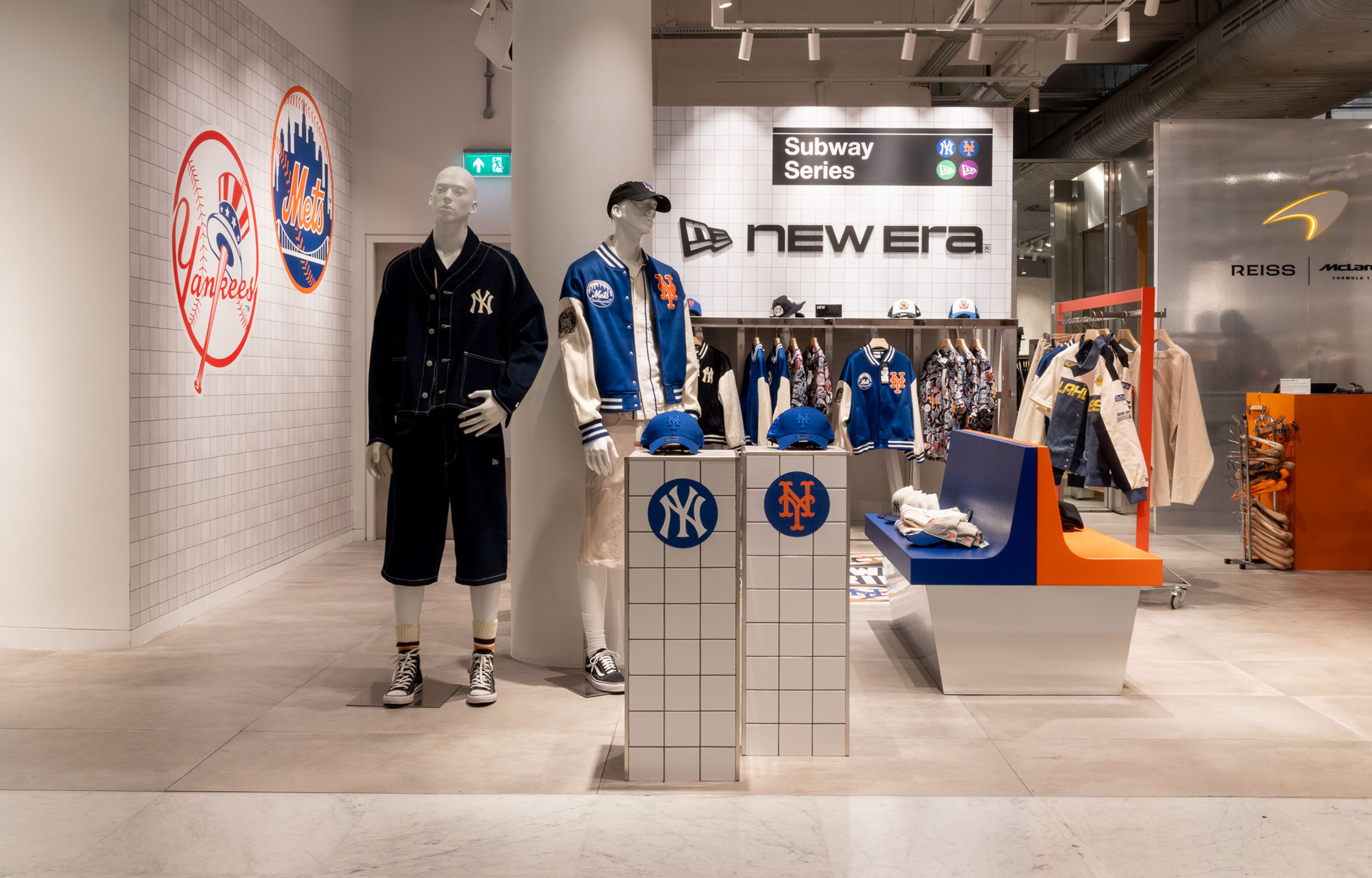 Selfridges retail activation for New Era MLB Subway Series with themed product displays, branded fixtures and immersive pop-up design