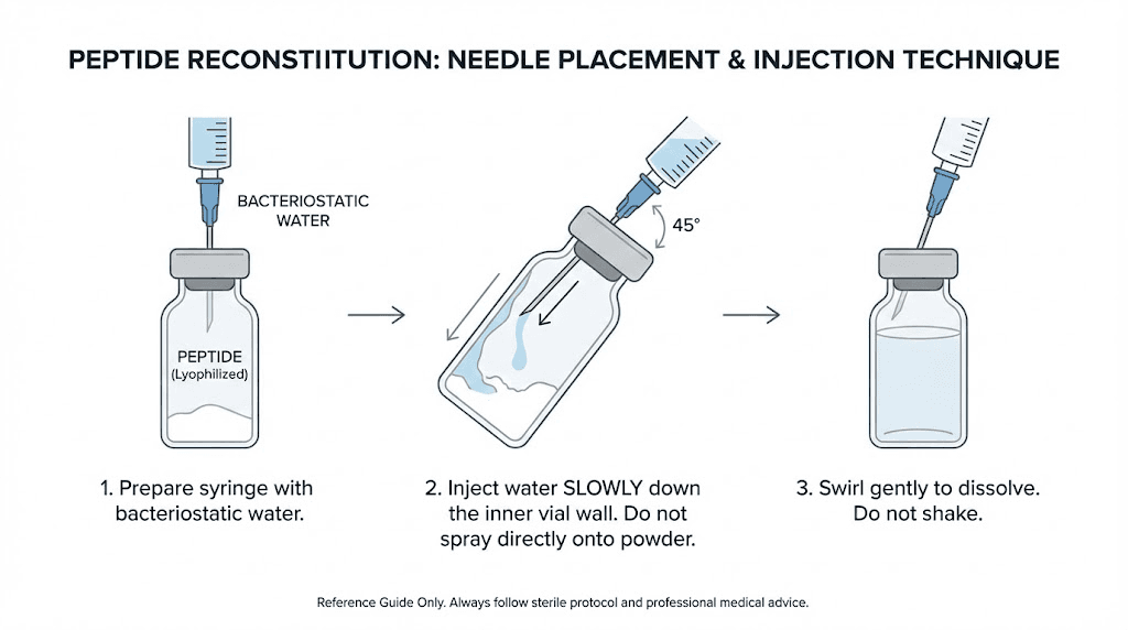 How to inject bacteriostatic water into peptide vial at 45 degree angle