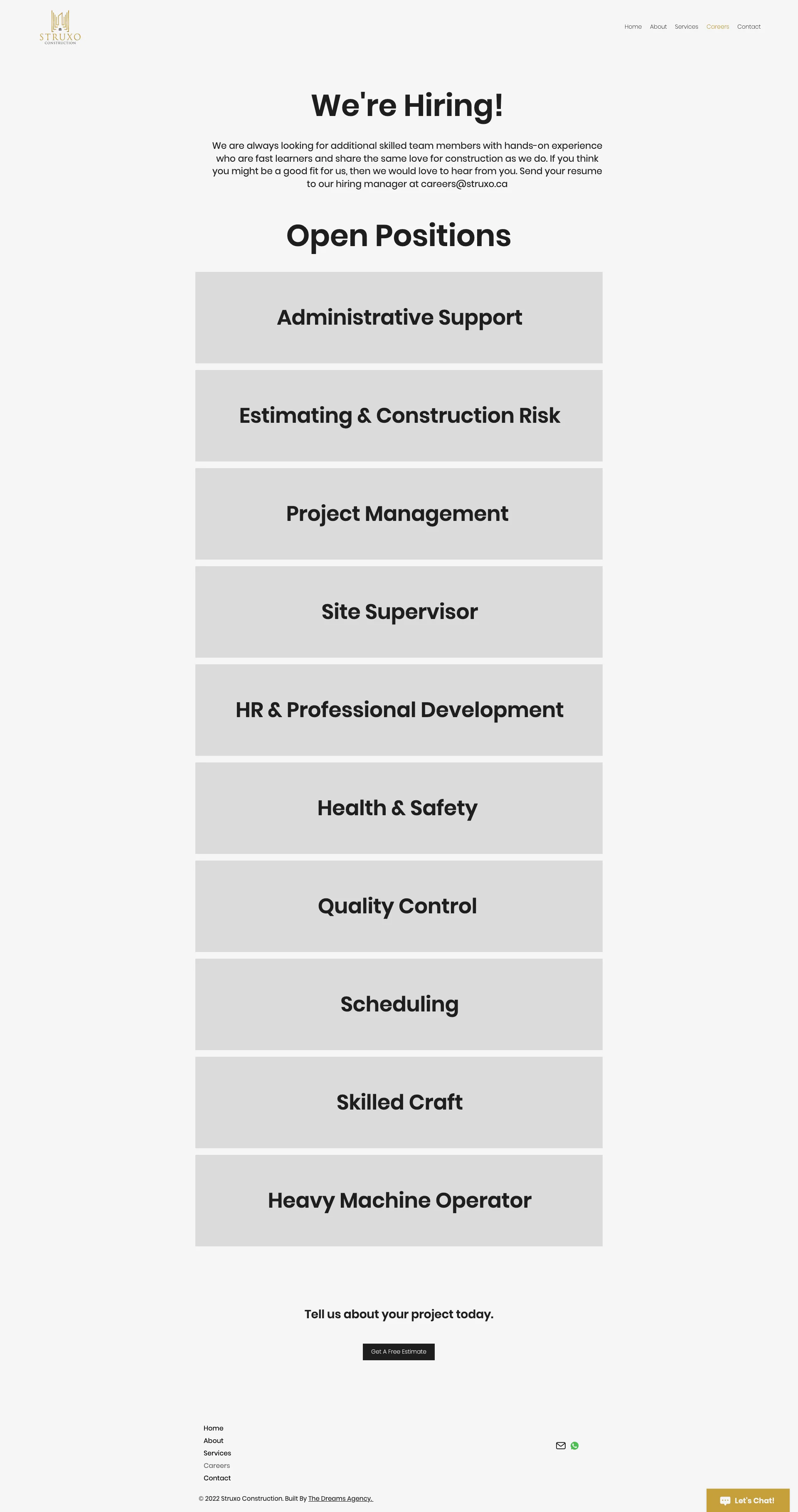 Careers page for struxo website developed & designed by Dreams Agency Mississauga, Ontario