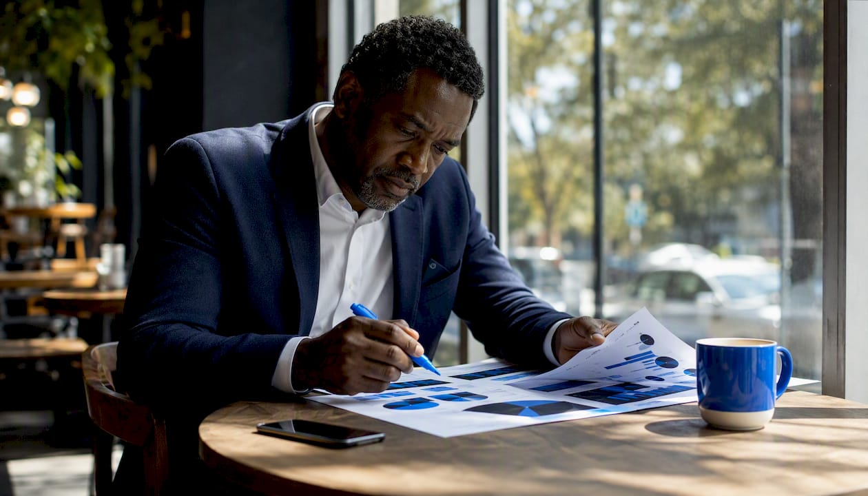 Professional reviewing brand investment documents