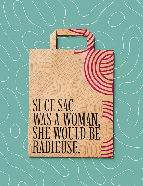 Sac en craft, avec inscrit dessus : Si ce sac was a woman, she would be Radieuse.