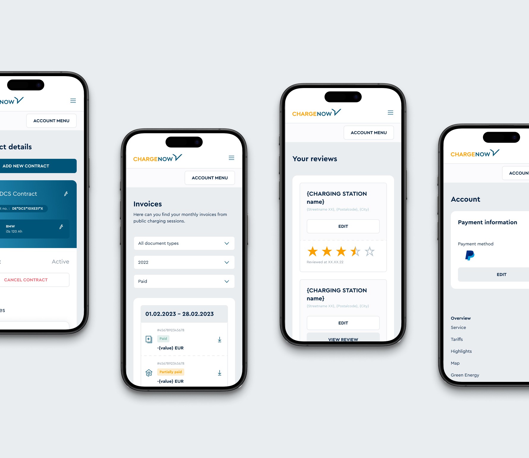CHARGE NOW mobile views